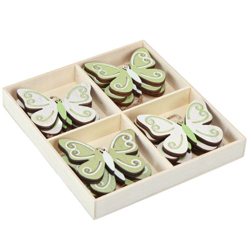 Artículo Percha decorativa mariposa decoración madera verde natural 5×6cm 12 piezas