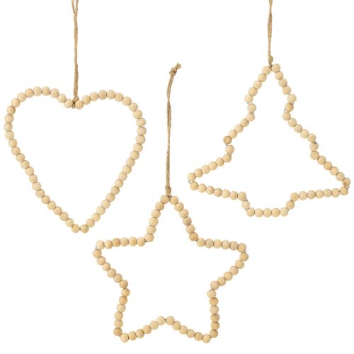 Artículo Cuentas navideñas decorativas de madera corazón estrella árbol H16cm 3 piezas