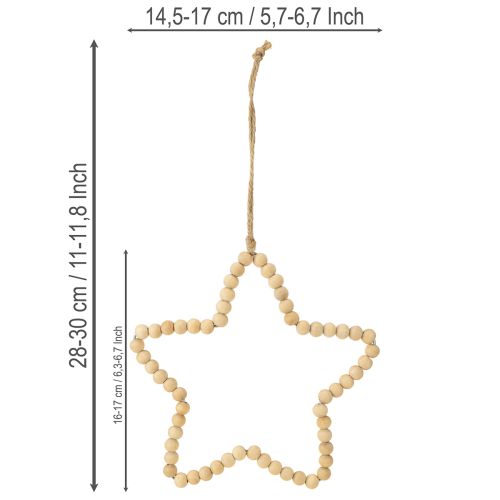 Artículo Cuentas navideñas decorativas de madera corazón estrella árbol H16cm 3 piezas