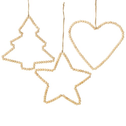 Floristik24 Percha decorativa Navidad cuentas de madera corazón estrella árbol H20cm 3pcs