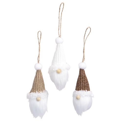 Artículo Percha decorativa gnomo navideño blanco marrón Al. 11 cm 3 piezas