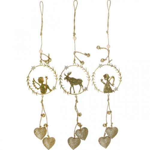 Artículo Colgador decorativo para ventana, corona de metal Adviento, ángel, reno Ø9cm juego de 3