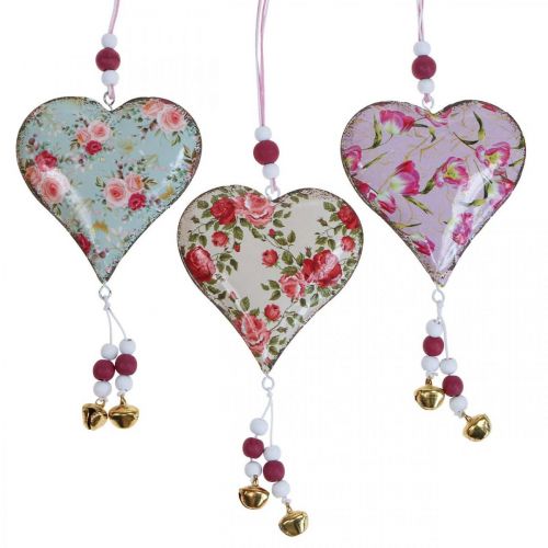 Artículo Colgante deco corazón deco flores vintage colgante 8.5x9cm 3pcs