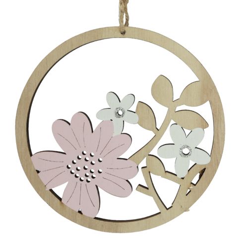 Artículo Percha decorativa madera flores natural blanco purpurina violeta Ø12cm 6 piezas