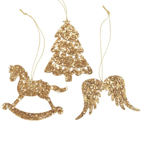 Floristik24 Percha decorativa madera brillo dorado decoración árbol de Navidad 10cm 6ud
