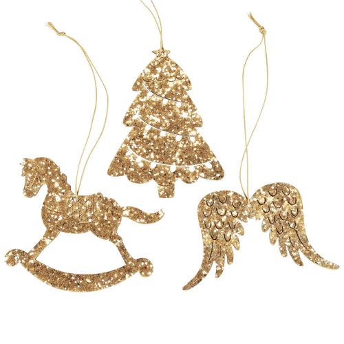 Floristik24 Percha decorativa madera brillo dorado adornos para árboles de Navidad 10cm 6 piezas