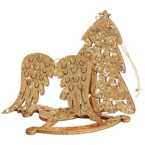 Floristik24 Percha decorativa madera brillo dorado adornos para árboles de Navidad 10cm 6 piezas