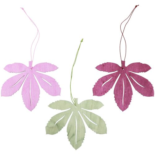Percha decorativa madera hojas de otoño rosa violeta verde 12x10cm 12ud