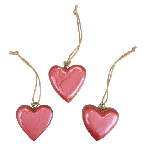 Artículo Percha decorativa madera corazones de madera decoración rosa brillante 6cm 8 piezas