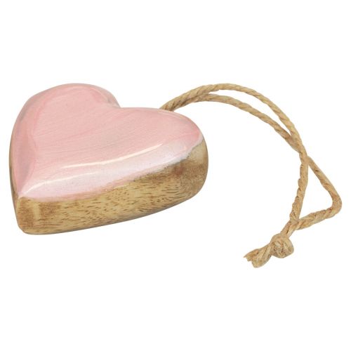 Artículo Percha decorativa madera corazones de madera decoración rosa claro brillante 6cm 8 piezas