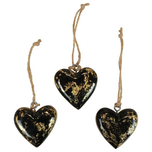 Percha decorativa madera corazones decoración natural negro oro 6cm 8 piezas