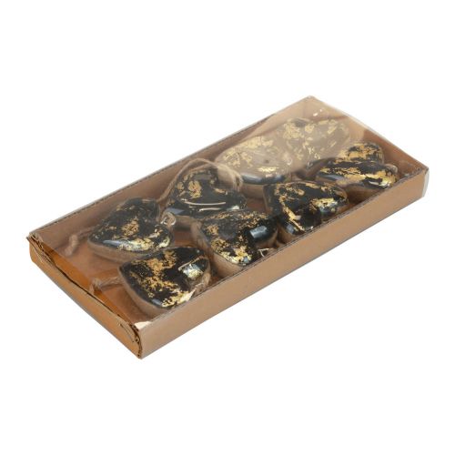 Artículo Percha decorativa madera corazones decoración natural negro oro 6cm 8 piezas