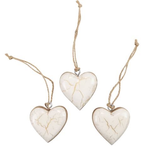 Floristik24 Percha decorativa madera corazones de madera craquelado blanco natural/oro 6cm 8 piezas