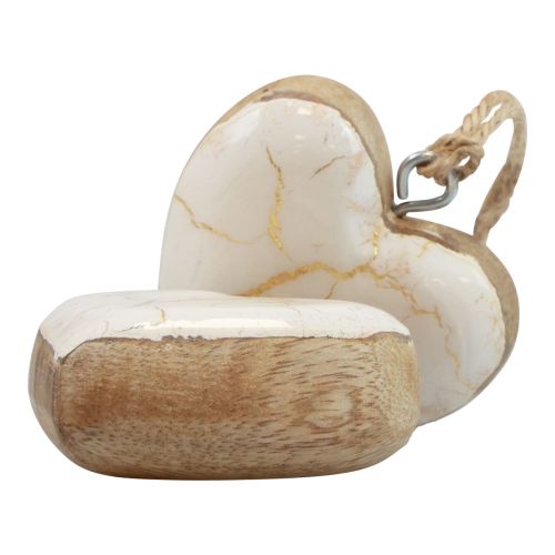 Artículo Percha decorativa madera corazones de madera craquelado blanco natural/oro 6cm 8 piezas