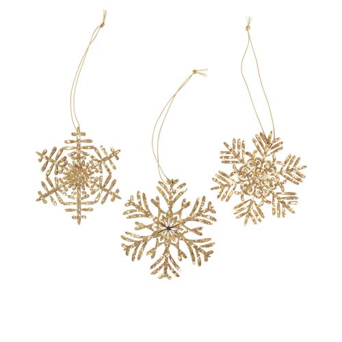 Floristik24 Percha decorativa madera copos de nieve deco oro invierno Ø10cm 9ud
