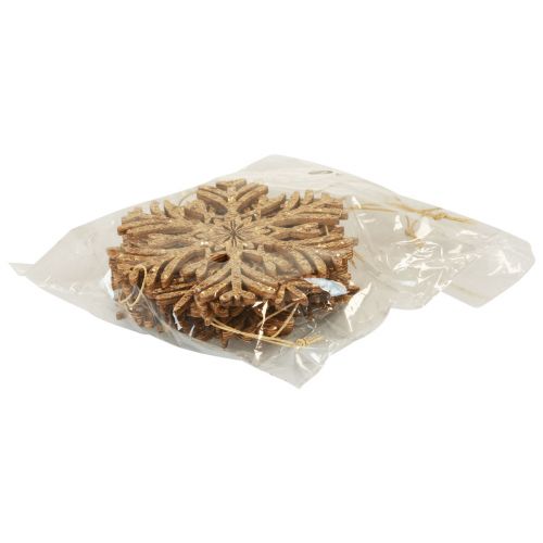 Artículo Percha decorativa madera copos de nieve deco oro invierno Ø10cm 9ud