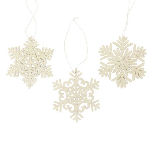 Floristik24 Percha decorativa madera copos de nieve deco brillo blanco Ø10cm 12ud