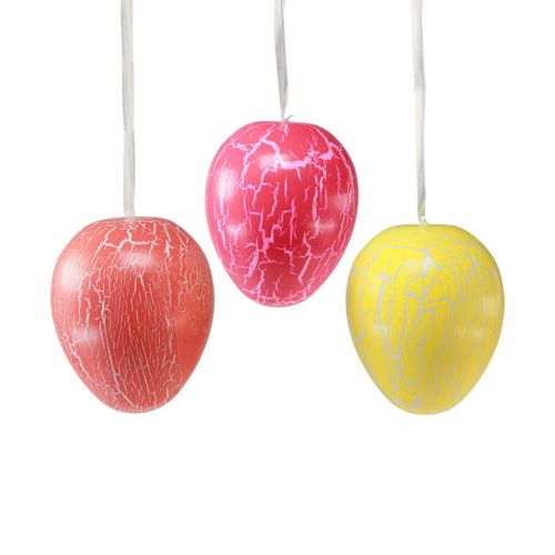 Floristik24 Percha decorativa Huevos de Pascua craquelado amarillo/rosa/rojo Ø15cm 3 piezas