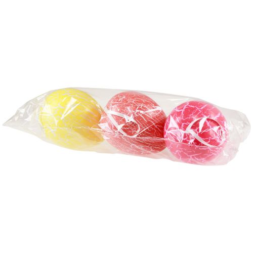 Artículo Percha decorativa Huevos de Pascua craquelado amarillo/rosa/rojo Ø8,5cm 3 piezas