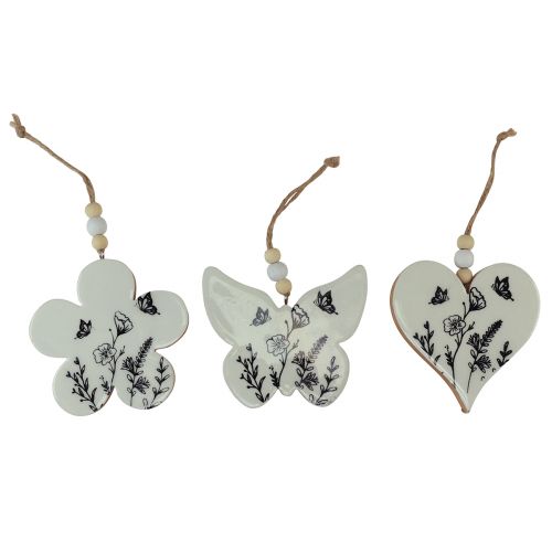 Percha decorativa corazón flor mariposa blanco natural 9cm 3ud