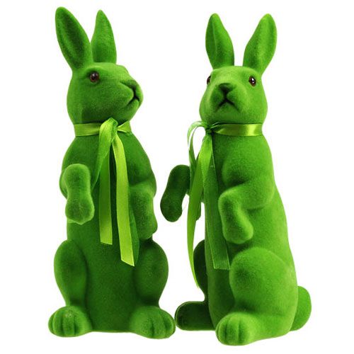 Floristik24 Conejos decorativos sentados verdes flocados H27.5cm 2pcs