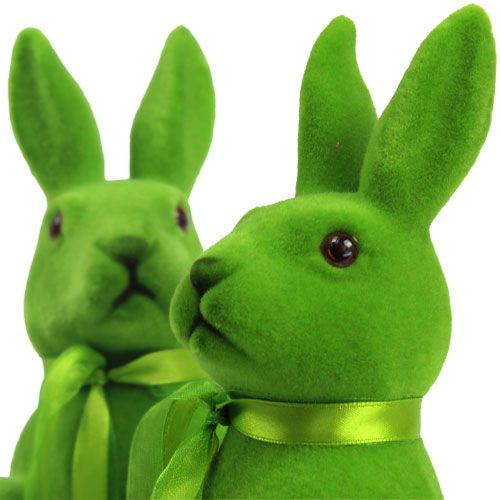 Floristik24 Conejos decorativos sentados verdes flocados H27.5cm 2pcs