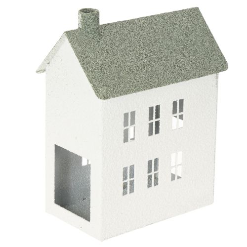 Casa decorativa de metal con forma de casita, con ventanas y chimenea, 22 cm.