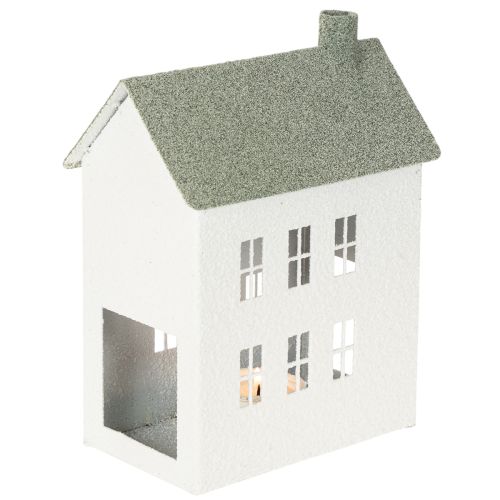 Casa decorativa de metal con forma de casita, con ventanas y chimenea, 22 cm. | Floristik24.es