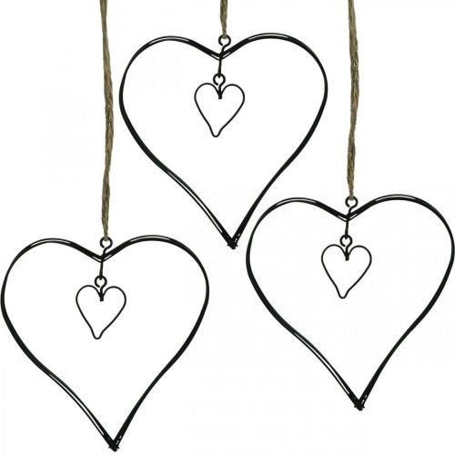 Floristik24 Corazón decorativo para colgar metal corazón negro 10,5cm 6uds