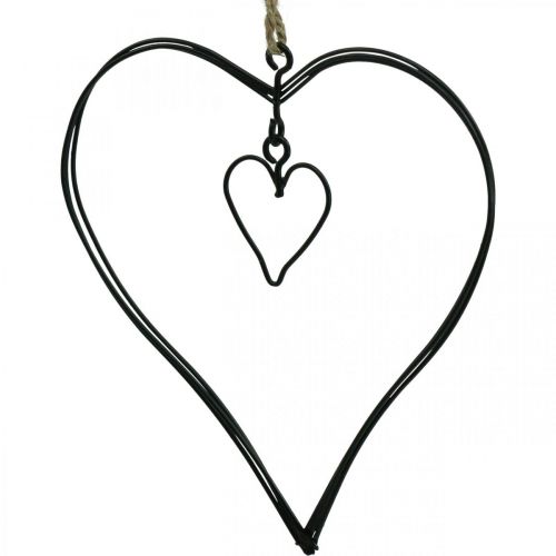 Floristik24 Corazón decorativo para colgar metal corazón negro 10,5cm 6uds