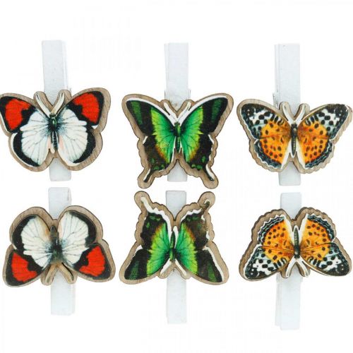 Artículo Clip decorativo mariposa, decoración de regalo, primavera, mariposas de madera 6pcs