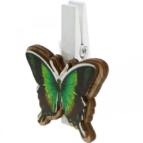 Artículo Clip decorativo mariposa, decoración de regalo, primavera, mariposas de madera 6pcs
