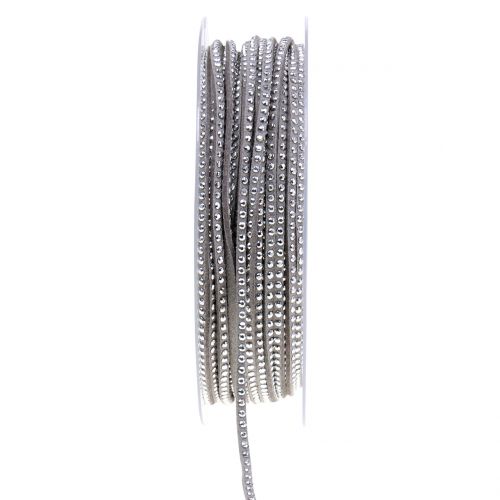 Floristik24 Correa de cuero Cable de cinta gris con remaches 3mm 15m