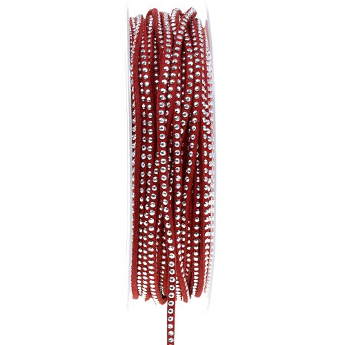 Floristik24 Correa de cuero Cable de cinta roja con remaches 3mm 15m