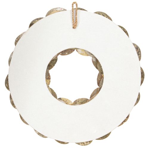 Artículo Corona decorativa de madera de caracoles de abulón blanco natural H30cm