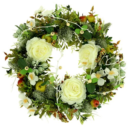 Floristik24 Corona decorativa con rosas Ø40cm blanco, verde