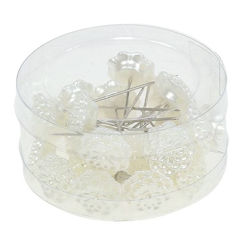 Floristik24 Alfiler decorativo flor blanco Ø2cm H6cm 24 piezas