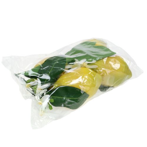 Floristik24 Fruta decorativa, limones con hojas amarillas 9,5cm 4uds