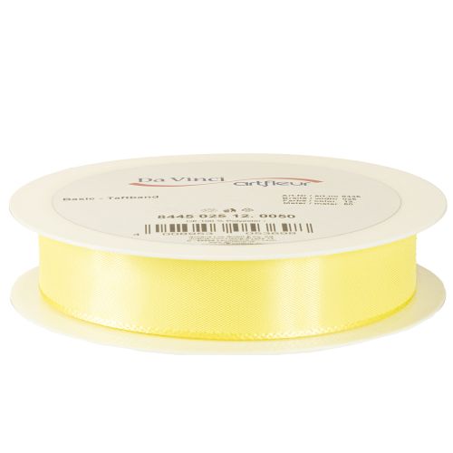 Artículo Cinta decorativa de tafetán, cinta de regalo, color amarillo claro, 25 mm, 50 m