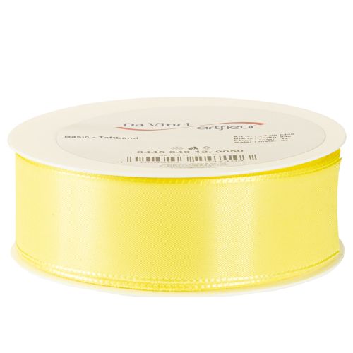 Artículo Cinta decorativa de tafetán, cinta de regalo, color amarillo claro, 40 mm, 50 m