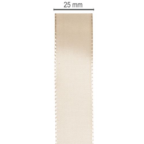 Cinta decorativa de tafetán satinado beige de 25 mm y 50 m. | Floristik24.es