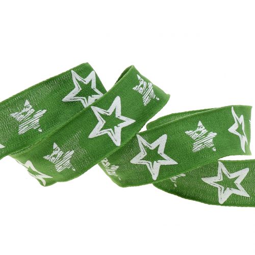 Floristik24 Cinta decorativa de yute con motivo estrella verde 40mm 15m