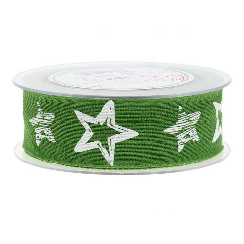 Floristik24 Cinta decorativa de yute con motivo estrella verde 40mm 15m