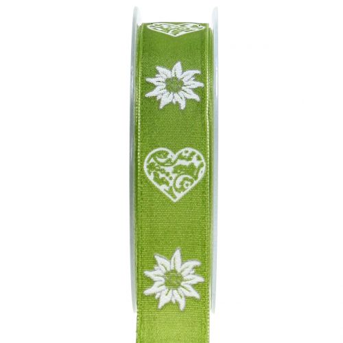 Floristik24 Cinta decorativa con edelweiss verde 25mm 20m