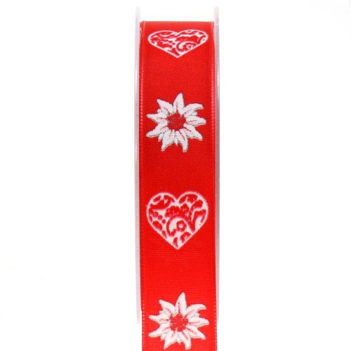 Floristik24 Cinta decorativa con edelweiss rojo 25mm 20m