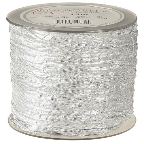 Artículo Cinta decorativa para regalo, cinta de mesa, color plata claro, 75 mm, 15 m