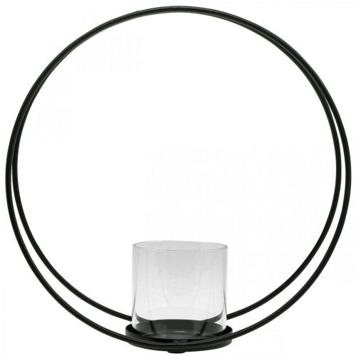 Floristik24 Linterna de anillo decorativa candelabro de metal negro Ø28.5cm