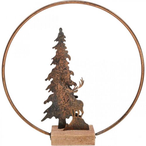 Floristik24 Decoración Navidad abeto ciervo base madera metal Ø38cm