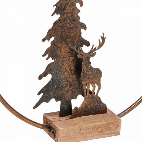 Decoración Navidad abeto ciervo base madera metal Ø38cm