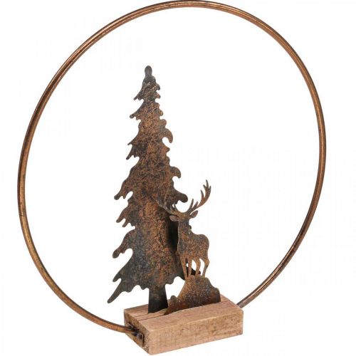 Floristik24 Decoración Navidad abeto ciervo base madera metal Ø38cm